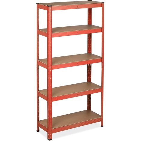 Étagère à Charge Lourde, Charge Max : 875 kg, 5 Niveaux, Cave Garage, Acier, HxLxP: 151x75x30 cm, Rouge (1/5)