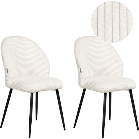 Set of 2 Dining Chairs ELOY Corduroy Off-White (1/5)