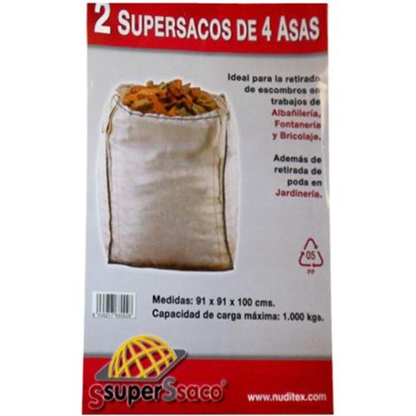 SUPERSACO Saco de rafia para escombros 4 Asas 1000 kg 90x90x90 (2 unidades) (1/3)