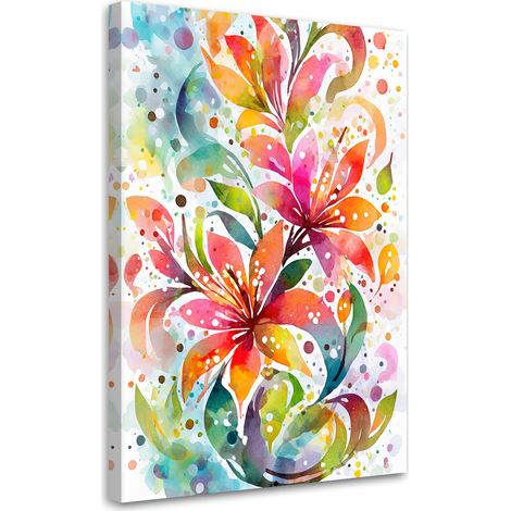 Quadro su tela, Fiori gigli acquerello colorato natura - 40x60 (1/3)