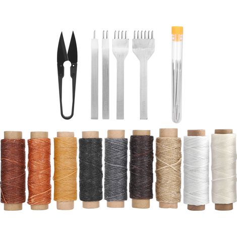 Kit de couture du cuir (1 pièce) : fil ciré, aiguille, outil pour projets de loisirs créatifs. (1/5)