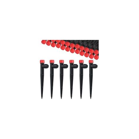 Lot de 30 arroseurs d'arrosage réglables à 360 °, 8 trous avec piquet et support de tuyau Micro Drip pour tuyau de 1/4", kits d'irrigation pour serre, plantes en pot, rouge (1/5)