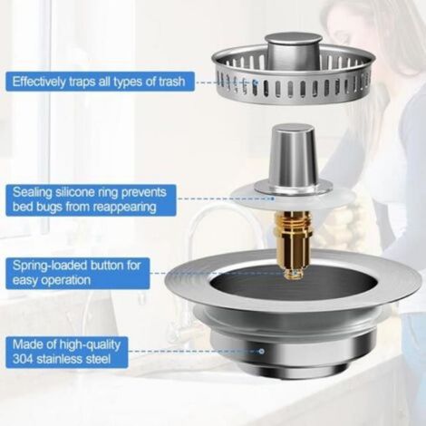 Bouchon D'Évier - Crépine Anti-Obstruction En Acier Inoxydable 304 - Universel Pour Éviers Cuisine 72 À 86 Mm - 1 Pièce (1/5)