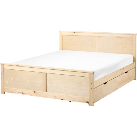 Cama con 2 cajones de madera de pino MDF de abedul estilo escandinavo 140 x 200 cm natural Dauphin