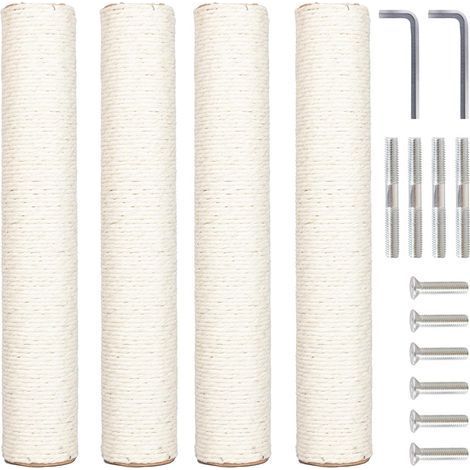 Lot de 4 Poteau griffoir, Corde sisal naturel, Vis M8, Clé allen incluse, Rénovation tour chat intérieur (1/5)