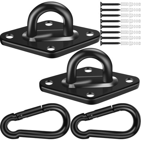 2 ganci per amaca e altalena da veranda in acciaio inox 304 M10, staffa e fissaggio per amaca, portata 771 kg – Nero (1/5)