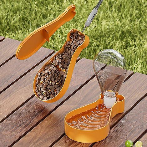 Tragbarer Wasser- und Futterspender für Haustiere, auslaufsichere Hunde-Trinkflasche mit Futterbehälter für Spaziergänge und Reisen, Orange, 10 x 18,5 cm (1/5)
