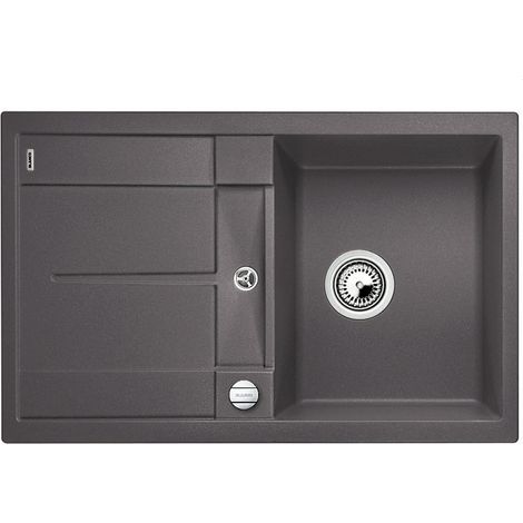 METRA 45 S – Évier de Cuisine Rectangulaire en Granit pour Meubles Bas de 45 cm de Large – Avec Égouttoir Intégré – Gris – 518868 (1/5)