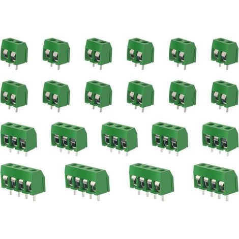100 Pièces PCB Vis Connecteur, 5mm Pas 2 Broches / 3 Broches / 4 Broches PCB Bornier à Vis, Vert (1/4)