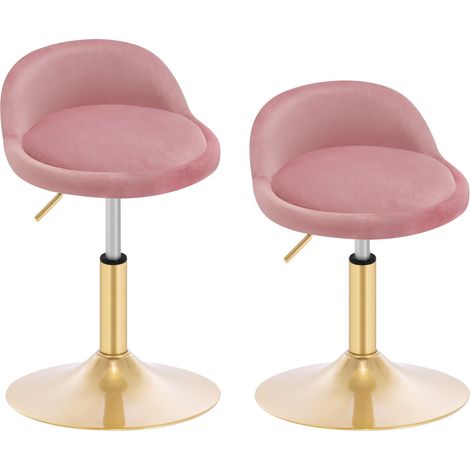 Barhocker 2er Set, Drehbare Barstuhl, Thekenhocker mit Rückenlehne, Höhenverstellbar, Drehhocker Schminkhocker aus Samt, für Wohnzimmer Schlafzimmer, Rosa (1/5)