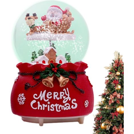 Boule à Neige de Noël, boîte à Musique de Noël - Boîte à Musique Père chevauchant Un élan,Lumières LED à Couleur Changeante, boîte à, décoration de Maison, Boules à Neige pour (1/5)