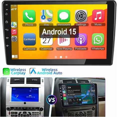 Autoradio 9 pouces pour Peugeot 407 2004-2011 Android 15 Carplay GPS RDS BT WiFi 1+32G