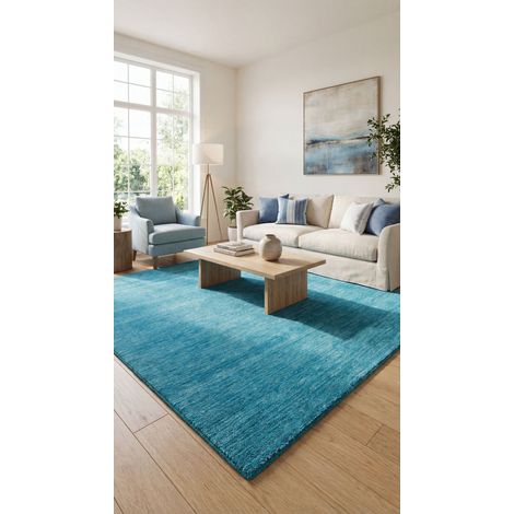 Tapis Gabbeh tissé Tapis Uni - Tapis en laine  - 150x150cm, Square - 100% Laine vierge - Tissé main - Turquoise (1/5)