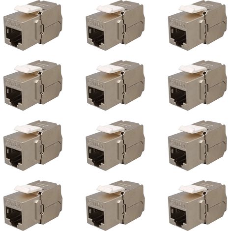 Module Keystone Cat 6a - Connecteur RJ45 Blindé STP - 500 MHz - 10 Gbit/s - Pour Panneau de Raccordement LSA - 12 Pièces