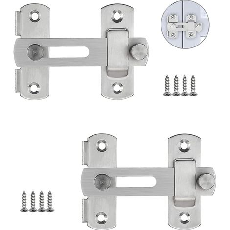 Serrure de porte, cadenas, verrou à moraillon, moraillon de porte, portail avec pêne à vis coulissant pour fenêtre de jardin et de port (2 pièces, argent) (1/5)