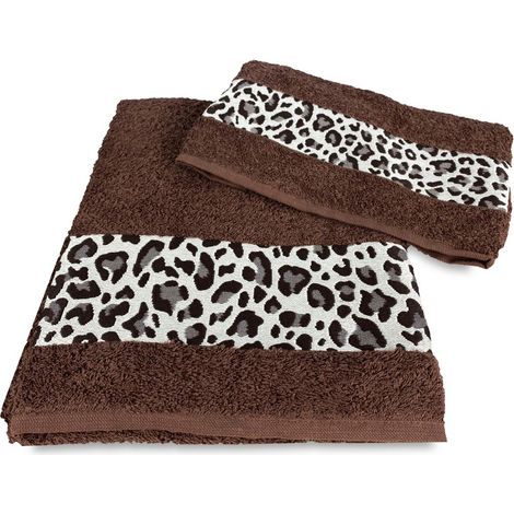 SET ASCIUGAMANI spugna JACQUARD 1+1 VISO e ospite MACULATO marrone SACCO WASHY