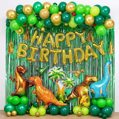 Ballons de fête jungle verte, articles de fête d'anniversaire dinosaure, décorations joyeux anniversaire pour garçon (1/5)