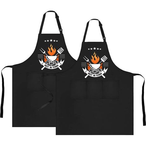 2 PCS Tablier Barbecue Homme avec Poches Tablier Cuisine Personnalisé, Cadeau Fete des Peres,Tabliers de Cuisine Réglable Chef pour Cuisine,BBQ,Jardinage Restaurant,Barbecue,Café (1/5)