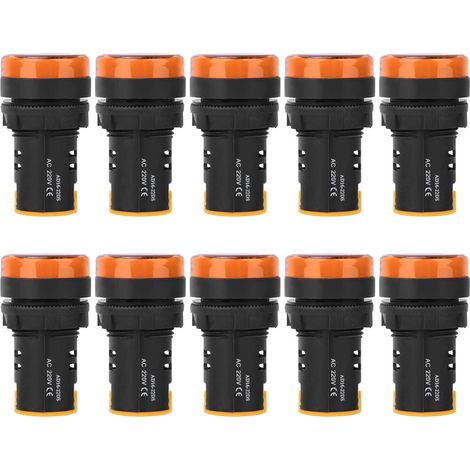 10Pcs Voyants LED BERM Coque Ignifuge PC 22mm Diamètre 220V AD16-22D/S Jaune (1/5)