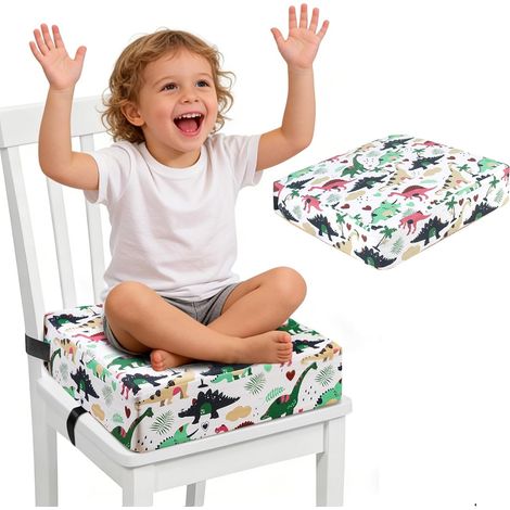 Rehausseur Chaise Enfant, Rehausseur de Chaise pour Enfant, Portable Rehausseur de Chaise de Salle à Manger avec 2 Sangles à Boucle de Sécurité, Rehausseur Chaise Bebe, 32x32x8 cm (Dinosaures) (1/5)