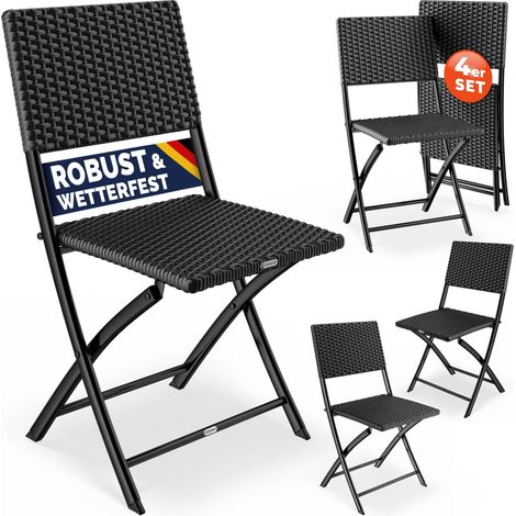CASARIA® Rome Poly Rattan Folding Garden Chairs 2/4 Piece Set  Outdoor Patio Furniture  Foldable Balcony Terrace Camping Beach Bistro Conservatory Kitchen Seating  Black  4er Set Schwarz (de) (1/5)