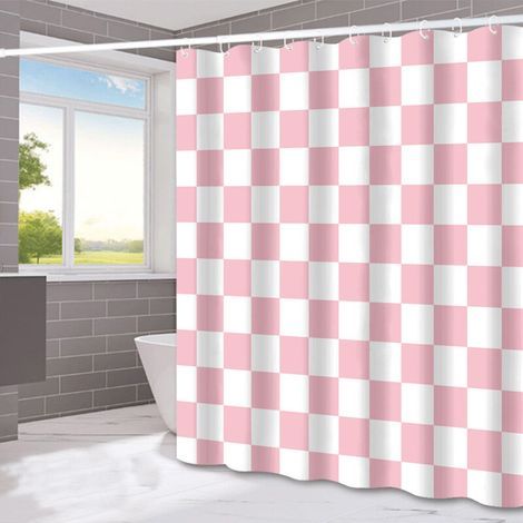[JAMAIS UTILISÉ] 1 pièce de rideau de douche à carreaux roses et blancs, rideau de porte de séparation, imperméable, adapté à la salle de bain, à la cuisine, 180180cm (1/4)