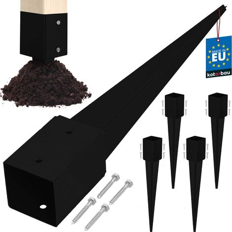 KOTARBAU® Base in acciaio per pali di supporto, ancoraggio a terra per pergole e gazebo, 91 x 91 x 750 mm, nera, set da 4