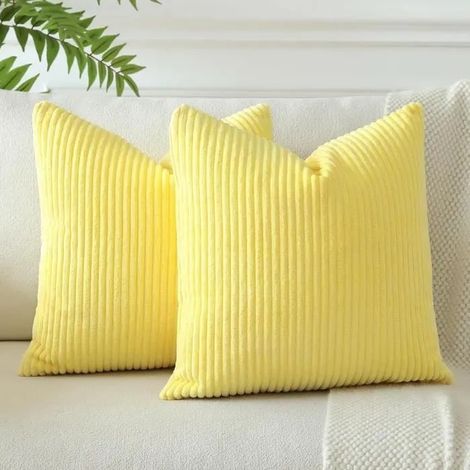 Housse de coussin - Velours côtelé - 45x45 cm - Lot de 2 - Jaune (1/4)