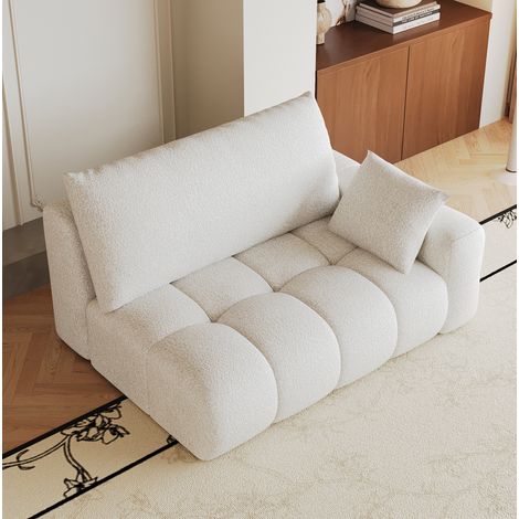Sofá chaise longue reversible (107x36x36 cm), sin montaje, tejido, blanco cremoso (1/5)