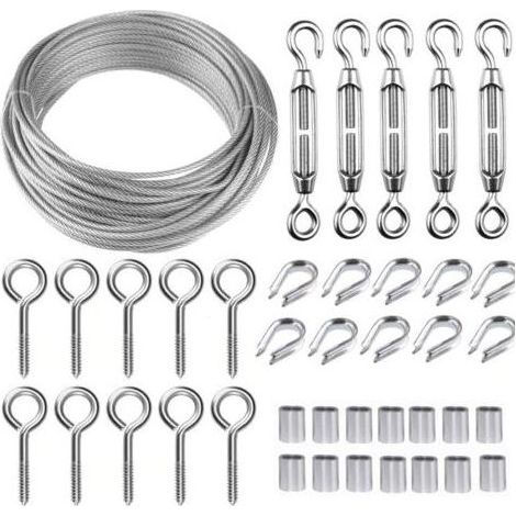 Corde en Acier Inoxydable à Suspendre Kit,30M/2mm Cable en Acier Inoxydable Revêtu avec M5 Tendeurs,Kit Cable Métallique 2mm pour Plantes Grimpante,Corde a linge,Rambarde,Cable de Garde Corps (1/5)