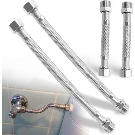 Tuyau flexible 3/8 pouce – 4 pièces, tuyau tressé en acier inoxydable 304, flexible de raccordement pour robinet, salle de bain, toilettes, rallonges de 20 cm et 10 cm (1/5)