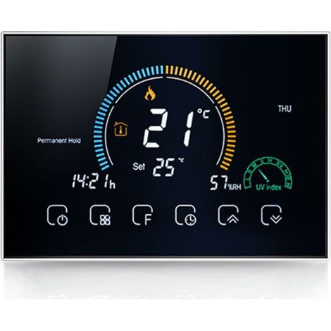 Thermostat programmable, écran tactile LCD rétroéclairé, avec fonction de verrouillage noir (1/5)