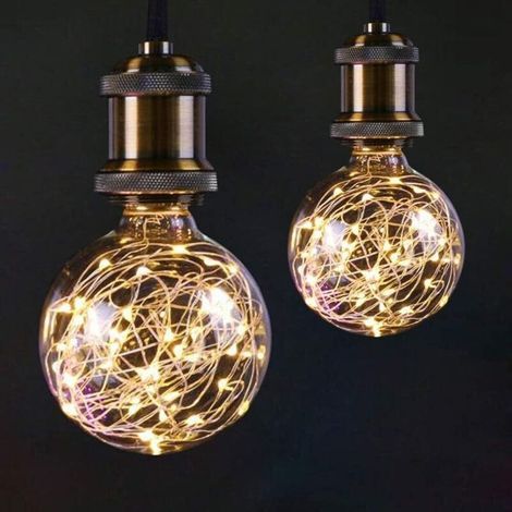 Ampoule de fée globe à LED G95 pour éclairage nocturne ambiant, base standard E27 Edison avec guirlandes décoratives étoilées pour chambre à coucher, salon [Lot de 2, blanc chaud] (1/4)