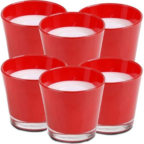Bougie décorative naturelle - JUANIO - Lot de 6 - Verre rouge - Cire 9 x 8 cm - Brûle propre longue durée (1/2)