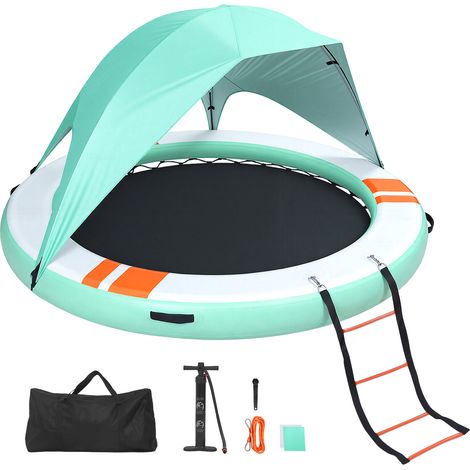 Mophorn Colchoneta inflable redonda de 3,05 m para piscina, equipada con malla, escalera desmontable, toldo parasol, bolsa de transporte y bomba de aire. Ideal para relajarse en la playa o lago. (1/5)