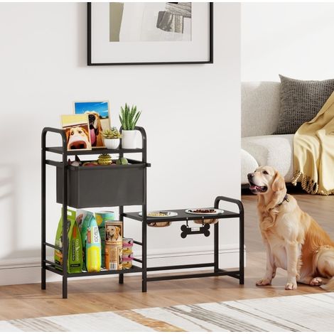 Supporto ciotole cane rialzato regolabile con ripiano OKMYHOME (1/3)