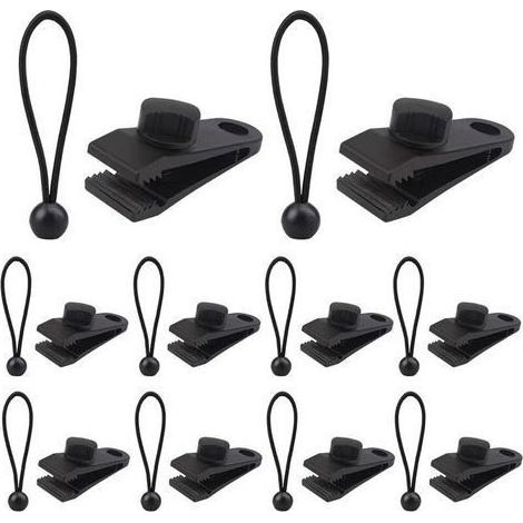 Lot de 10 clips de bâche + 10 tendeurs en caoutchouc , pinces de bâche avec verrouillage de serrage, vis de préhension, clips pour bâche d'extérieur, tente, camping, auvent (1/5)