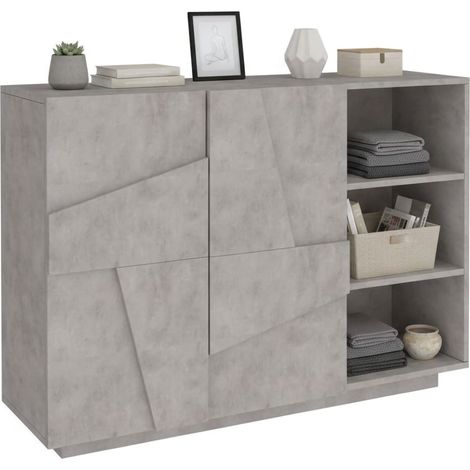 Dmora Eingangsmöbel mit 2 Türen und offenen Regalen, Made in Italy, Moderne Entratina, Sideboard für Atrium, 121x38h86 cm, Farbe Schiefergrau