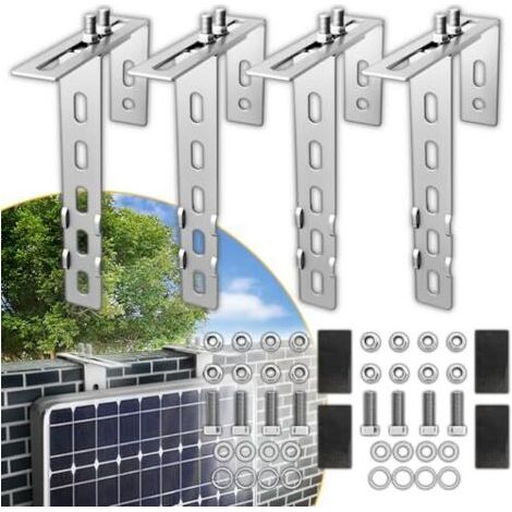 4x support de centrale électrique de balcon en acier inoxydable 304 épaissi de 3 mm, support de balcon réglable pour modules solaires, support de module solaire balcon pour balustrades rondes carrées, (1/5)