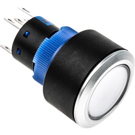 Bouton-poussoir lumineux, LED Bleu, Unipolaire à deux directions (1RT), 3 A, 5 A, Transparent, Montage panneau (1/4)