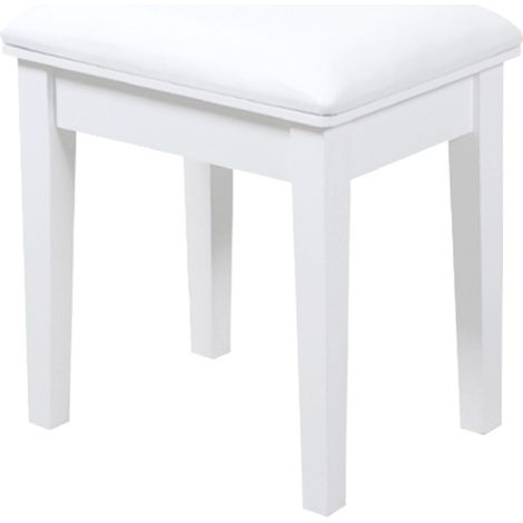 Pouf da trucco quadrato imbottito in pelle PU bianca con gambe in legno MODENUIT (1/5)