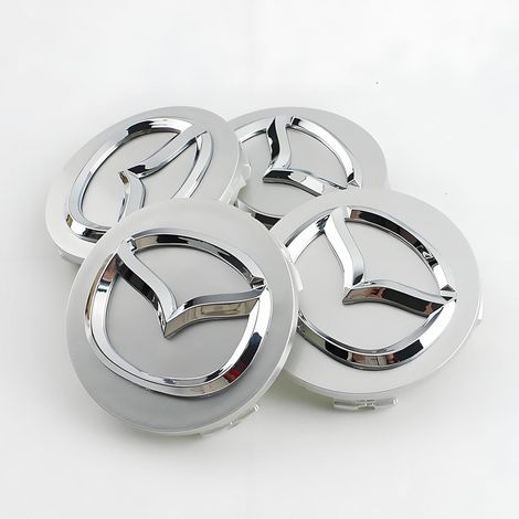 Lot de 4 cache-moyeux pour Mazda 60 mm, enjoliveurs de roue, couvre-moyeux, emblèmes centraux de moyeu, couvre-badges de logo pour voiture, argenté (1/5)