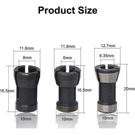 6 Pièces HSS Tête de Mandrin,Mandrin de Fraiseuse,Tête de Mandrin de Collet Adaptateur,Jeu de Collets Mandrin à Pince,Tête de Gravure pour perceuses Machine De Gravure, 6mm/6,35mm/8mm (1/3)