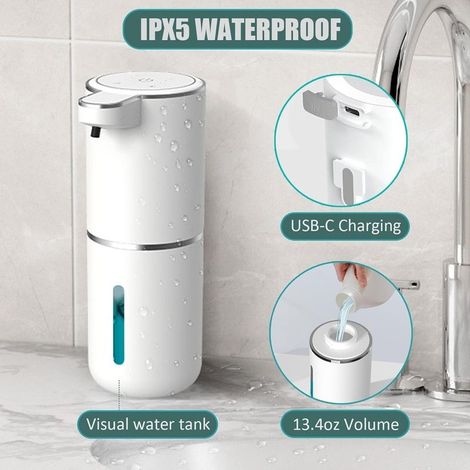 Distributor of soap automatic, distributor of soap moussant without contact, distributor rechargeable USB of 400 ml, fitment wall, 4 levels, sensor of movement adjustable, pump waterproof (white) (1/5)
