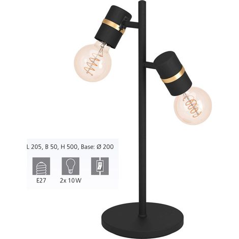 Lampada Da Tavolo Contemporanea Lurone Acciaio Nero 2 Luci E27 (1/4)