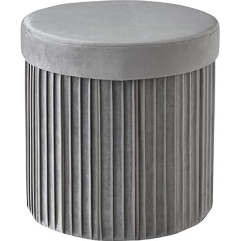 Pouf Relaxdays rotondo in velluto, con vano portaoggetti, imbottito e pieghevole, 38 x 38 cm, grigio chiaro