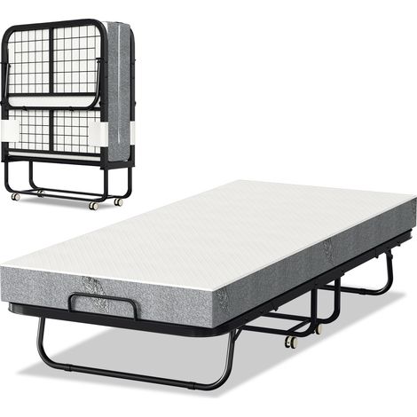 TolleTour Klappbett mit Matratze 90x200 cm, faltbares Gästebett mit Metallrahmen, Rollen und Staubhülle (1/5)