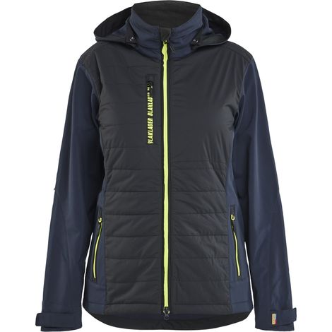 Veste de travail hybride à capuche amovible femme feMyanMare 4733 Bleu marine/Jaune fluo L