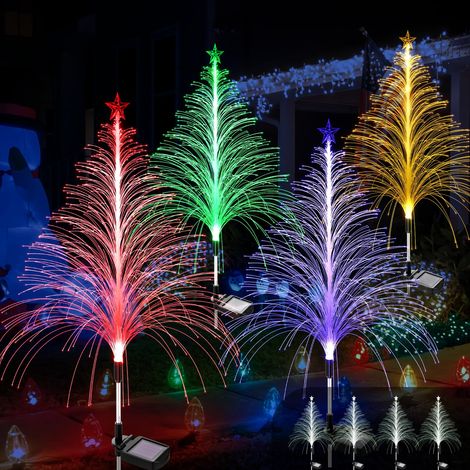 Lumières imperméables d'arbre de noël de 4 pièces, lumières solaires de jardin, lumières décoratives de noël, IP65 changement de couleur rvb, solaires (1/5)