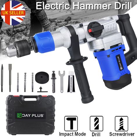 SDS Plus Rotary Hammer Multifunctional Electric Hammer Drill Vibration Control & Safety Clutch 0-800 r/min, 360°Rotating Handle,4 Modes Drilling,6 Variable Speed, with Grease, Chisel, Drill Bits (1/5)